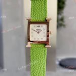 Copy Hermes Heure H 26 mm Quartz Watches Rose Gold Diamonds on lugs